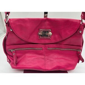 Nicole by Nicole Miller Pink Faux Leather Shoulder Bag With Zipper Pockets & Adj